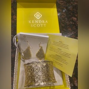 Kendra Scott set includes Addie Drop earrings and Candice gold cuff
